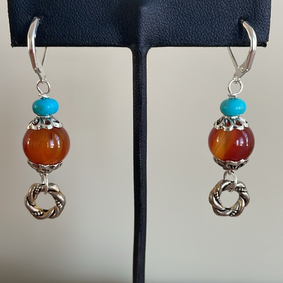 HAND CRAFTED CARNELIAN & TURQUOISE EARRINGS - Picture 6 of 12